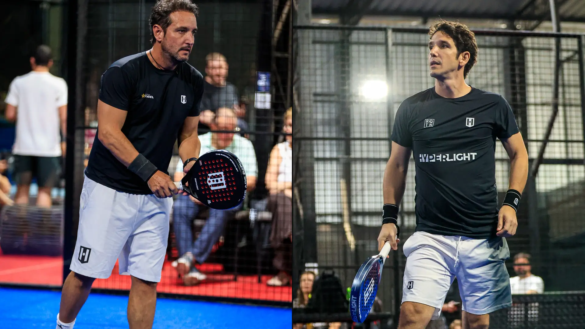 Dois jogadores em quadra no Padel Center, com as raquetes na mão